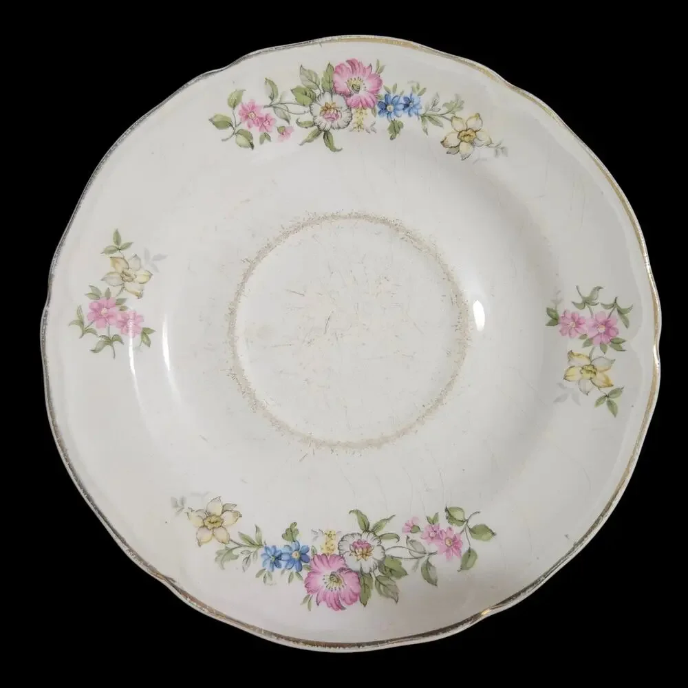Edwin M Knowles Vitreous Floral Teacup & Saucer Set Made in USA Vintage